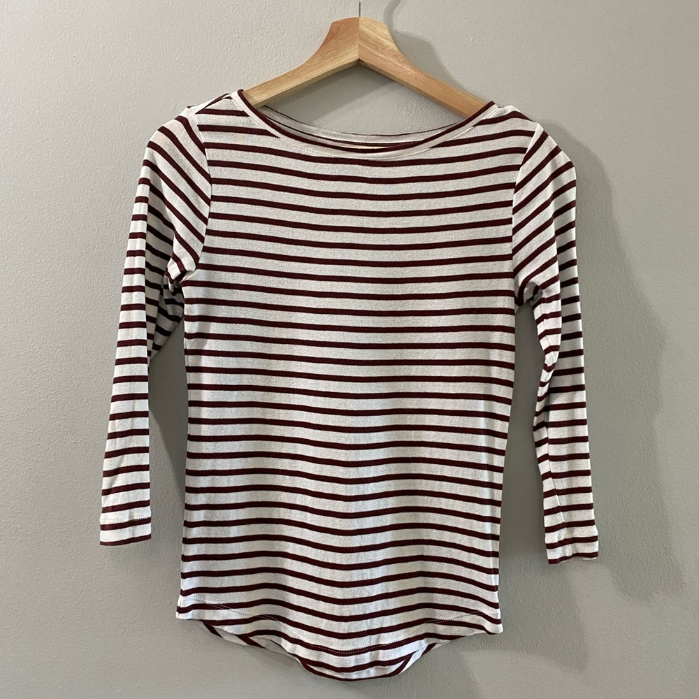 And Taylor striped White and burgundy cotton top